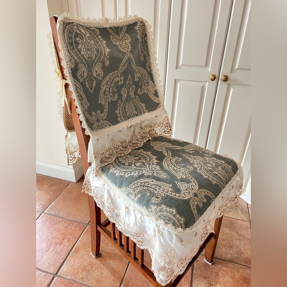 Lace Anti-Slip Chair Pad Seat Cushion with Tie Square raffles Hanging 50x50cm - Picture 10 of 10